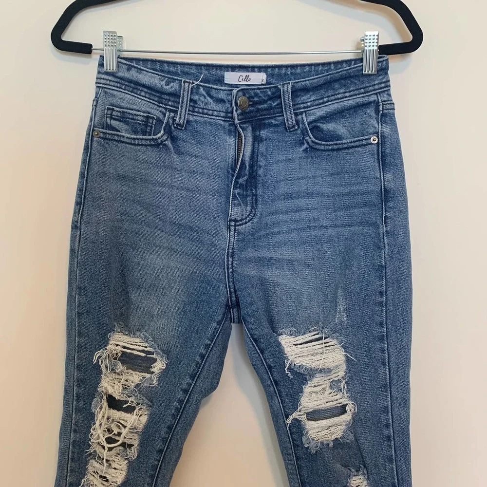Cello Distressed Skinny Jeans Size 3/26 Blue Zip Button Closure Casual Cotton - Picture 8 of 15